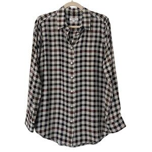 Equipment Silk Button Front Shirt Scholar Houndstooth Plaid Medium Office Career